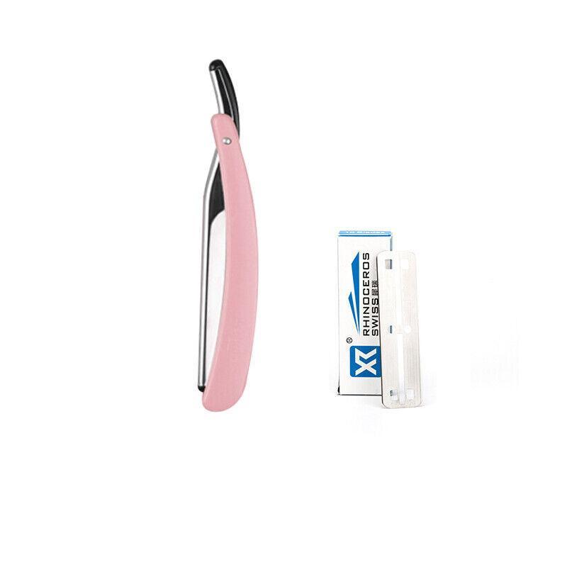 Makeup Brushes: Old Shaver Razor Eyebrow Knife Folding Manual Shaver Holder Home Salon Tool Au - Yellow+10PCS Blades