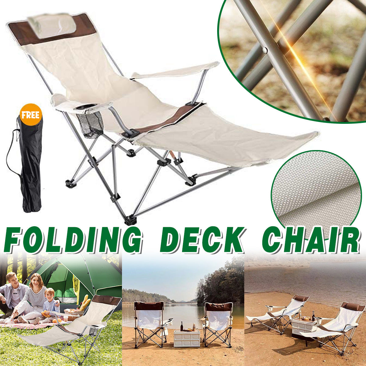 Outdoor Chairs: Outdoor Folding Recliner Portable Beach Camping Chair for Sitting and Lying