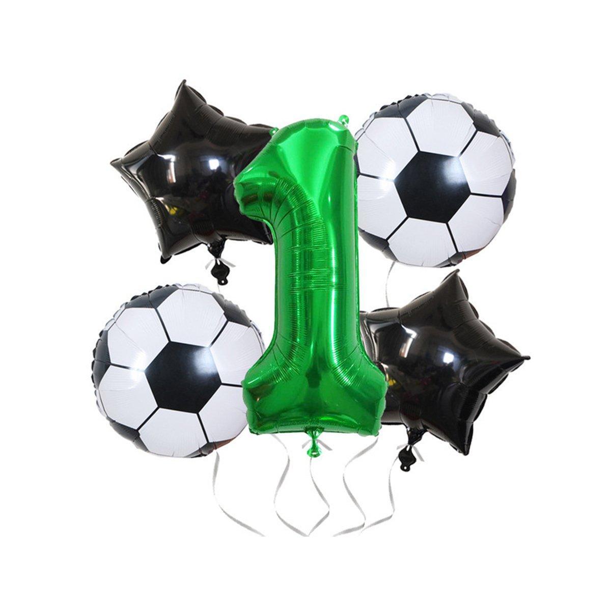 Balloons: 32 Inch Green Soccer Balloons 5 Pieces Set World Cup Birthday Party Decoration - 1