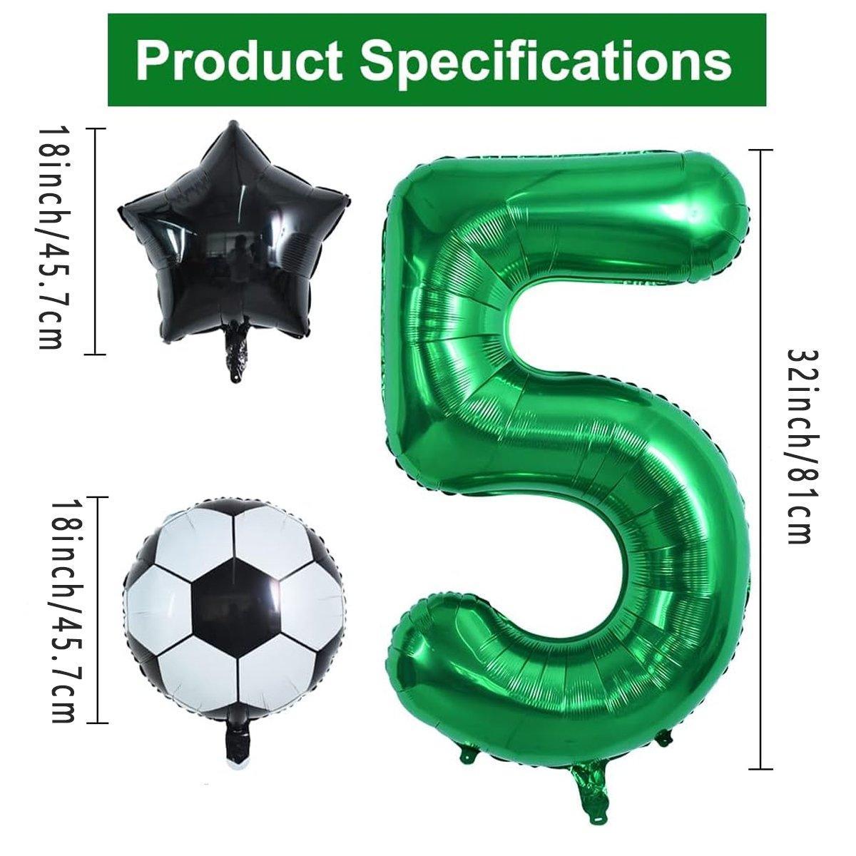Balloons: 32 Inch Green Soccer Balloons 5 Pieces Set World Cup Birthday Party Decoration - 4