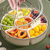 Food Storage: Six Compartment Rotary Fruit Plate Portable Round Snack Box with Lid for Home