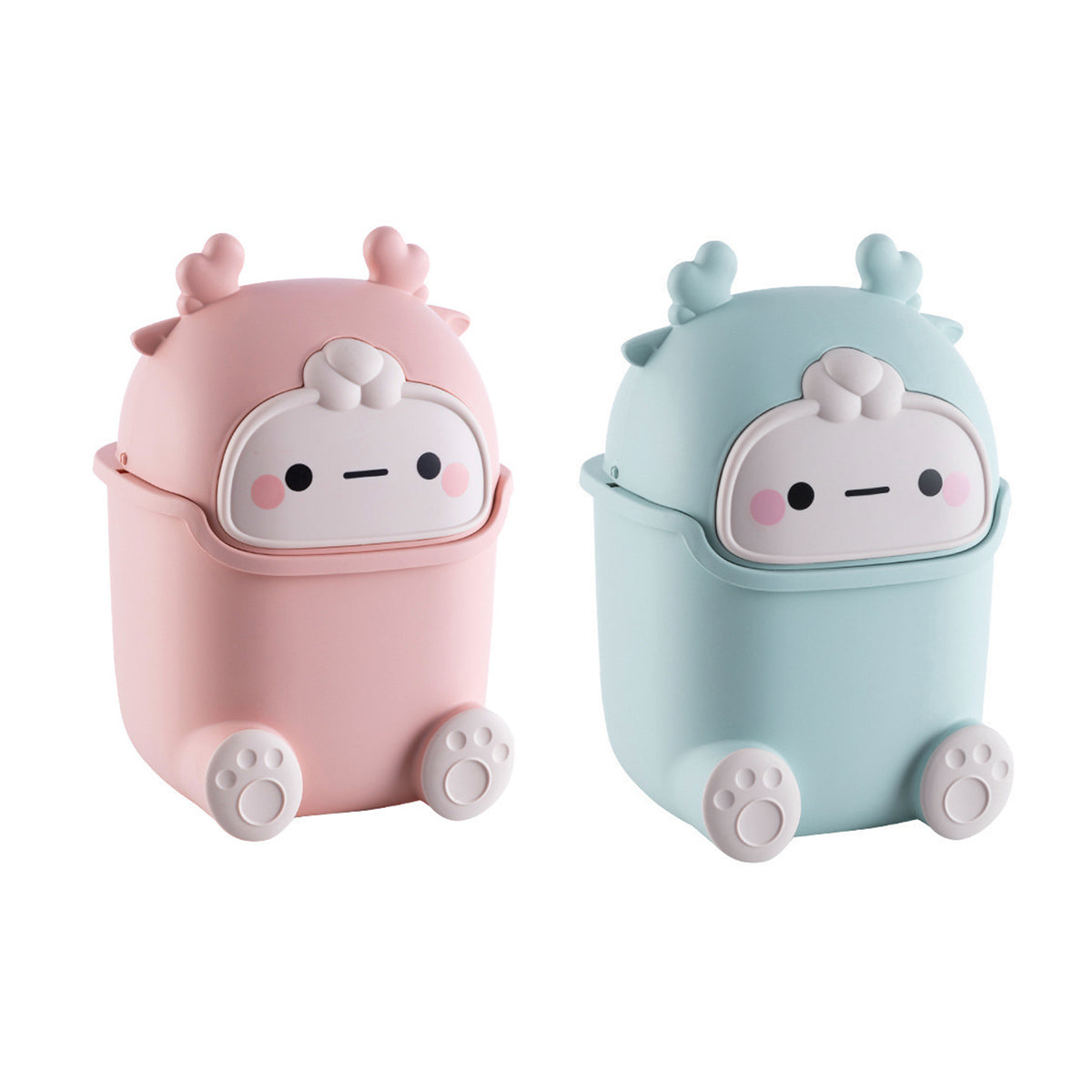 Pedal Bins: Mini Monster Trash Can Desktop Flip Top Garbage Bin Small Plastic Waste Basket - Light Blue