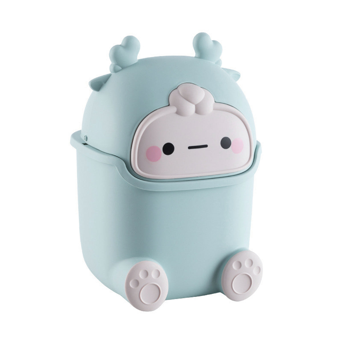 Pedal Bins: Mini Monster Trash Can Desktop Flip Top Garbage Bin Small Plastic Waste Basket - Light Blue
