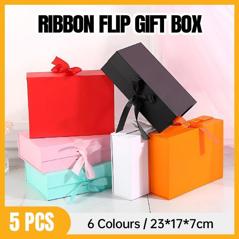 Jewellery Making Kits: 5X Medium Premium Gift Boxes with Ribbon Multi-Color Hamper Packaging Set - Orange