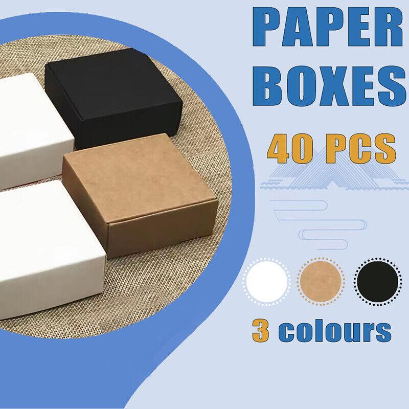 Postage Satchels & Boxes: 40x Paper Wedding Favour Boxes Party Favour Cookie Candy Soap Bomboniere boxes - White