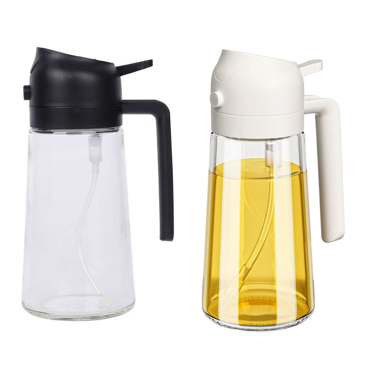 Kitchen Utensils: 2-in-1 470ml Glass Oil Bottle Spray Pour Automatic Pressure Control Kitchen Tool - Beige