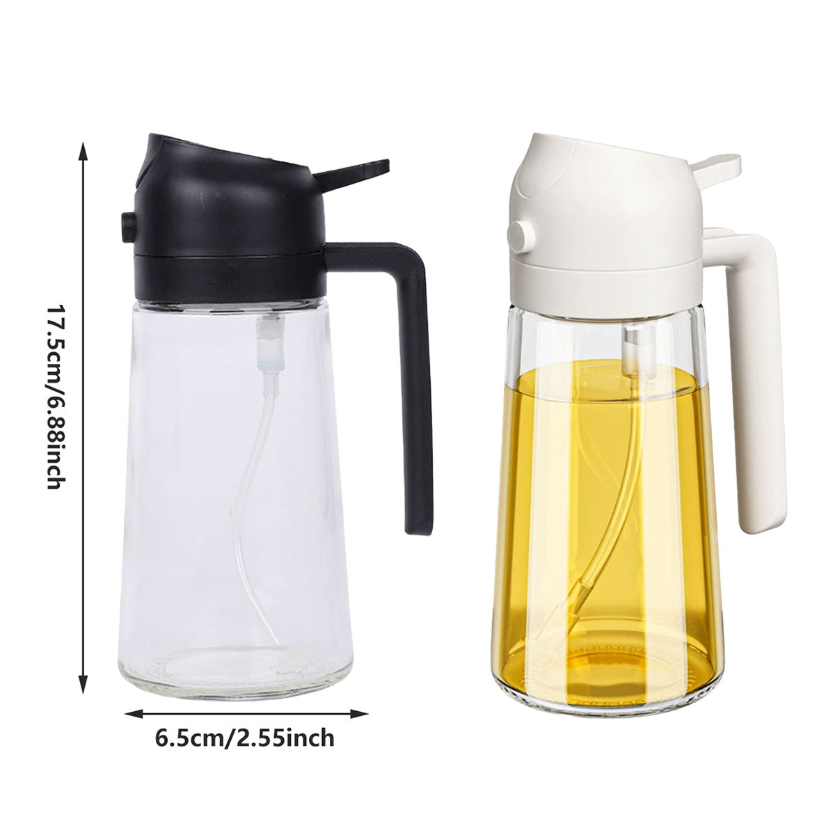 Kitchen Utensils: 2-in-1 470ml Glass Oil Bottle Spray Pour Automatic Pressure Control Kitchen Tool - Beige