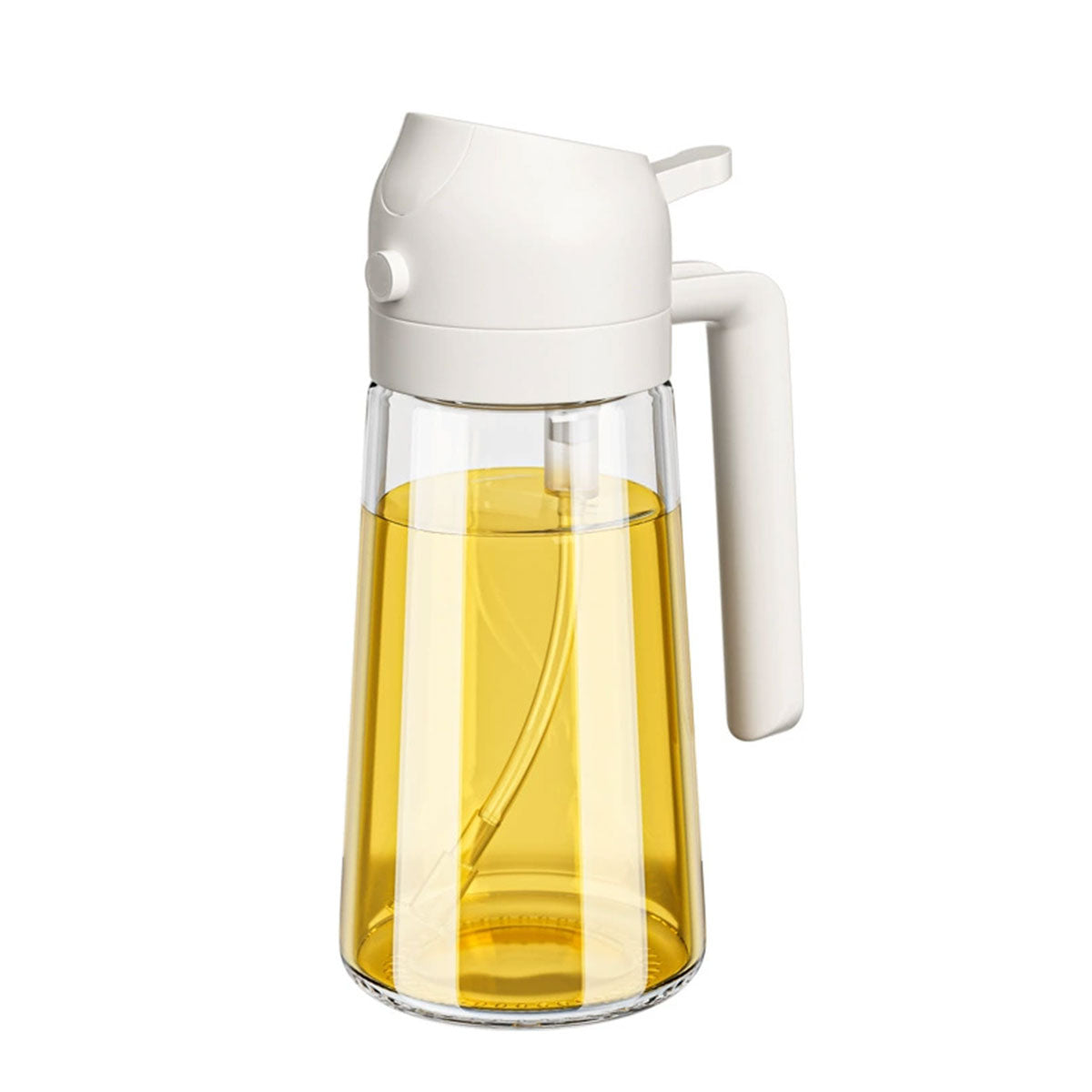Kitchen Utensils: 2-in-1 470ml Glass Oil Bottle Spray Pour Automatic Pressure Control Kitchen Tool - Beige