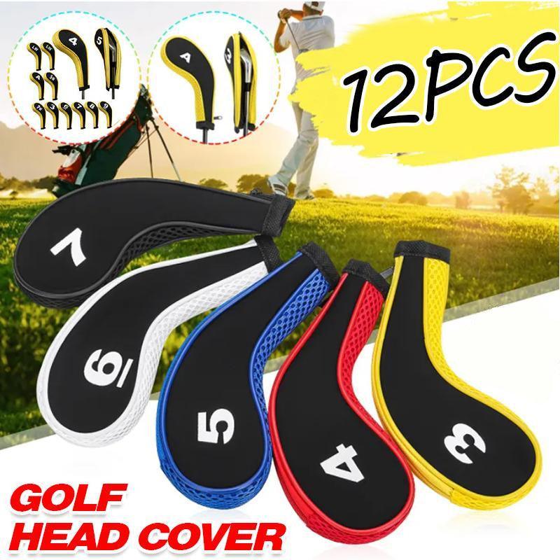 Golf Accessories: 12Pcs Golf Head Cover Iron Putter Driver Headcover Protective Set Club Covers - Red