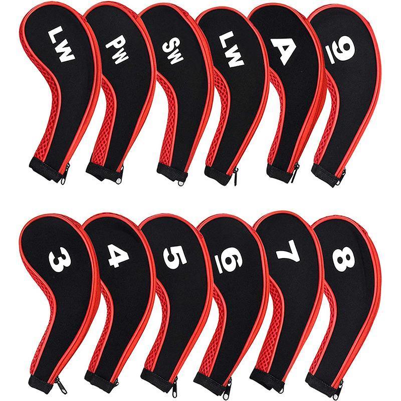 Golf Accessories: 12Pcs Golf Head Cover Iron Putter Driver Headcover Protective Set Club Covers - Red