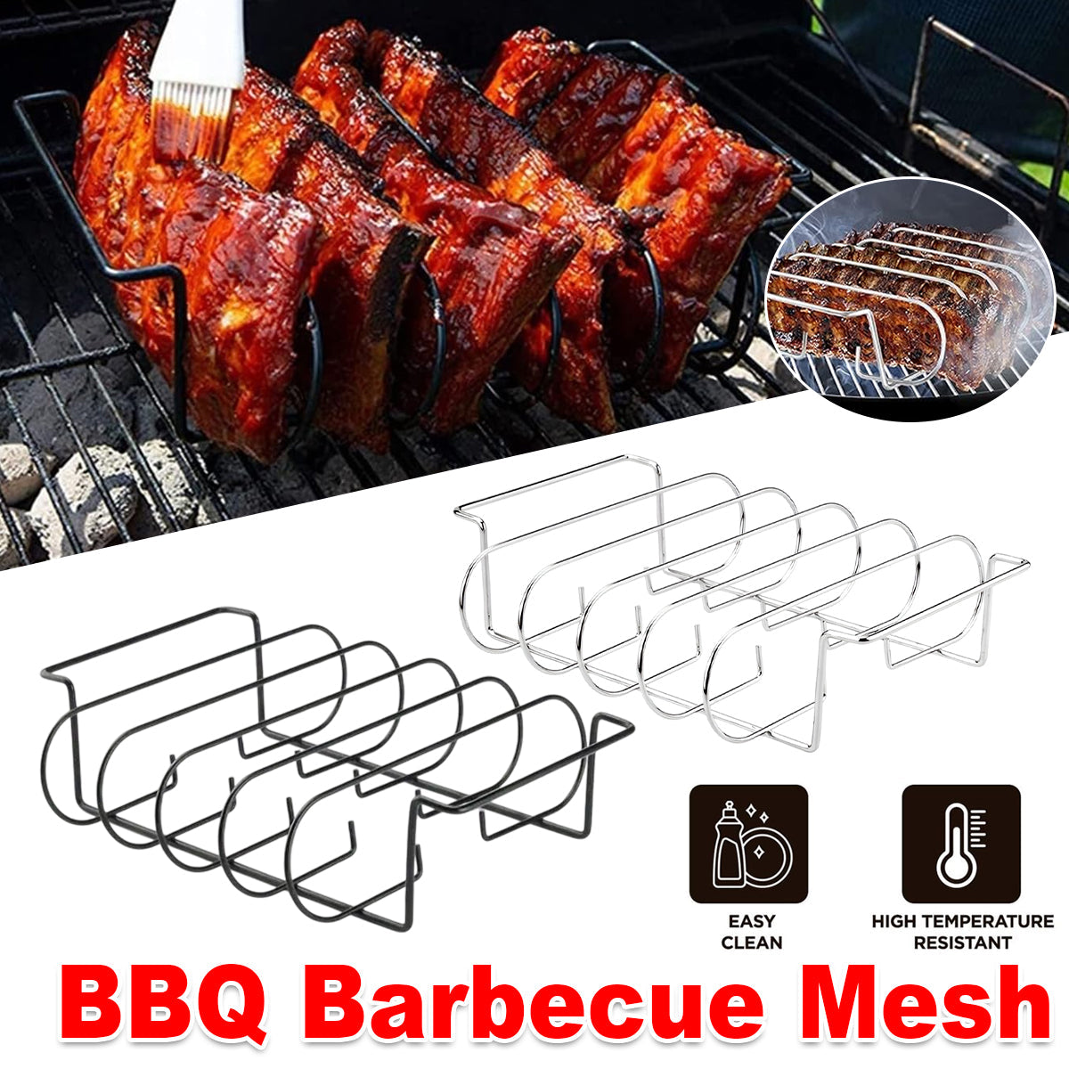BBQs & Accessories: Barbecue Grill Net Outdoor BBQ Rack Cooking Basket Baking Tool Picnic Camping - Silver