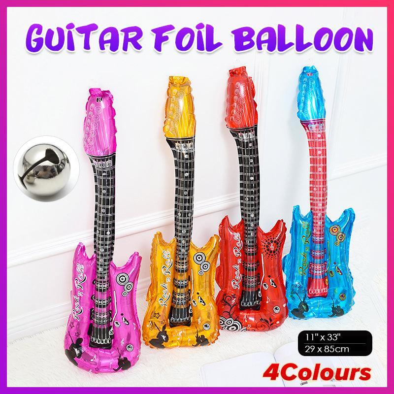 Balloons: Guitar Foil Balloon Air Fill Rock and Roll Music Party Wedding Birthday Decoration - Blue