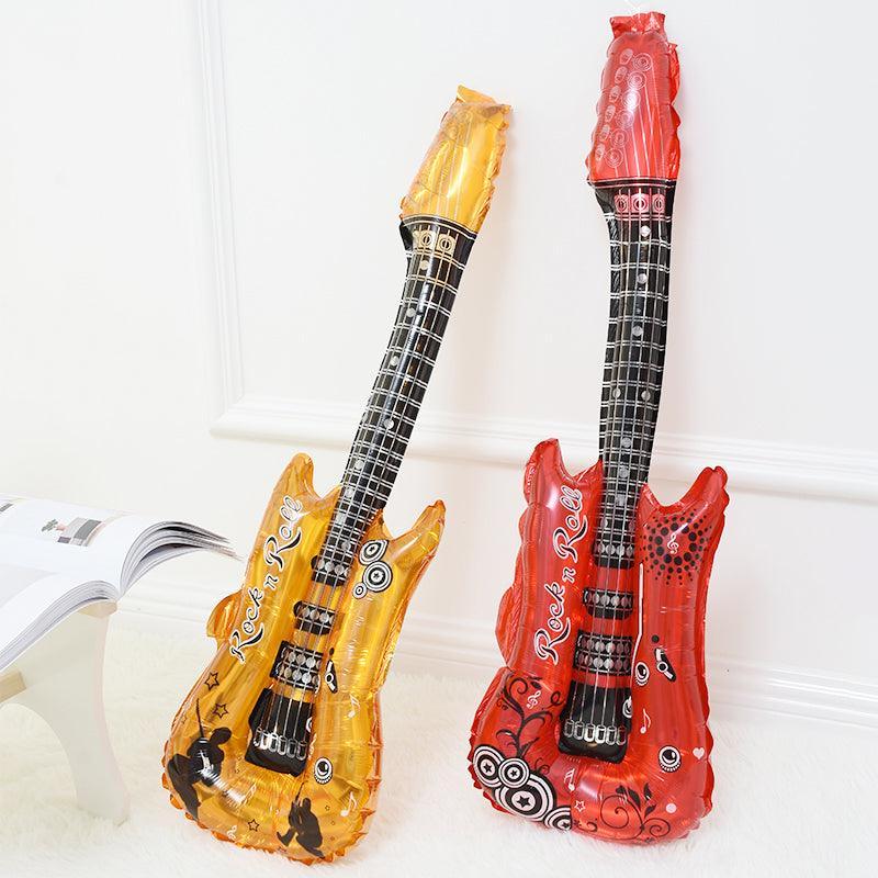 Balloons: Guitar Foil Balloon Air Fill Rock and Roll Music Party Wedding Birthday Decoration - Blue