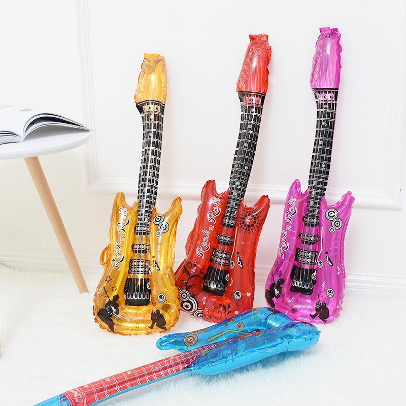 Balloons: Guitar Foil Balloon Air Fill Rock and Roll Music Party Wedding Birthday Decoration - Gold