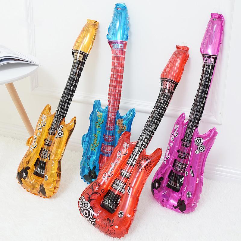 Balloons: Guitar Foil Balloon Air Fill Rock and Roll Music Party Wedding Birthday Decoration - Rose Red