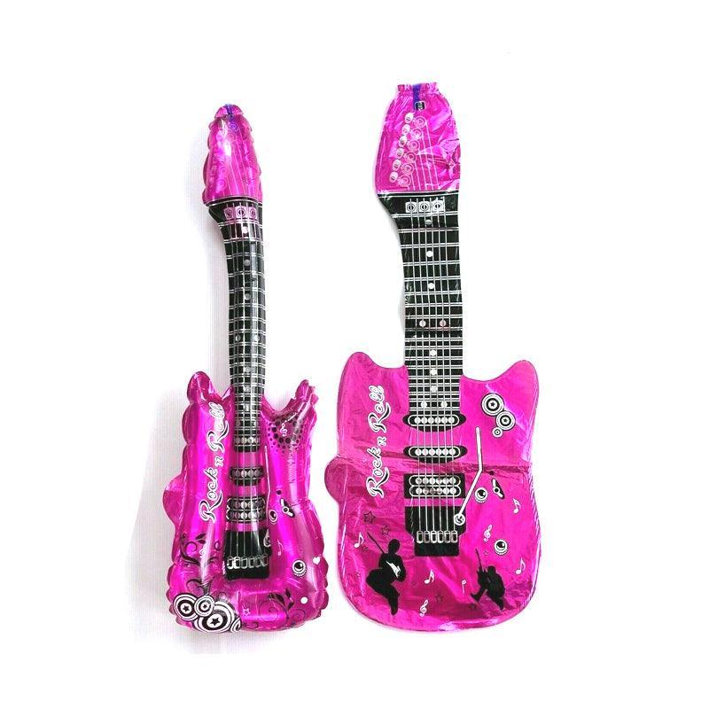 Balloons: Guitar Foil Balloon Air Fill Rock and Roll Music Party Wedding Birthday Decoration - Rose Red