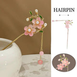 Women's Accessories: Chinese Style Pink Double Flower Fringe Hairpin Hanfu Headdress for Women