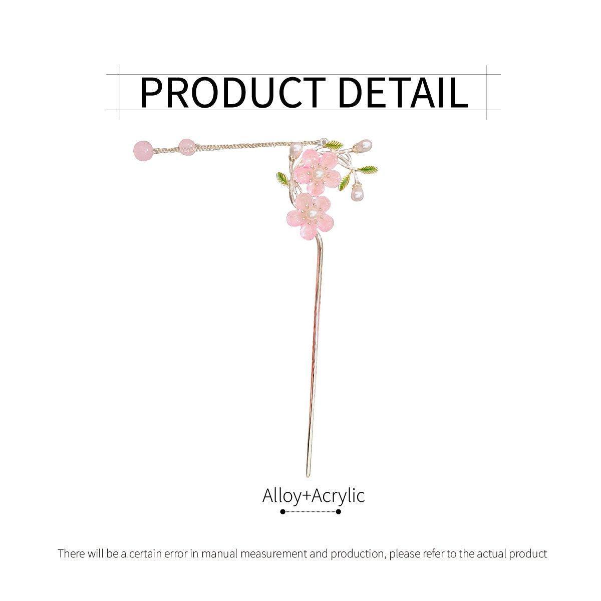 Women's Accessories: Chinese Style Pink Double Flower Fringe Hairpin Hanfu Headdress for Women