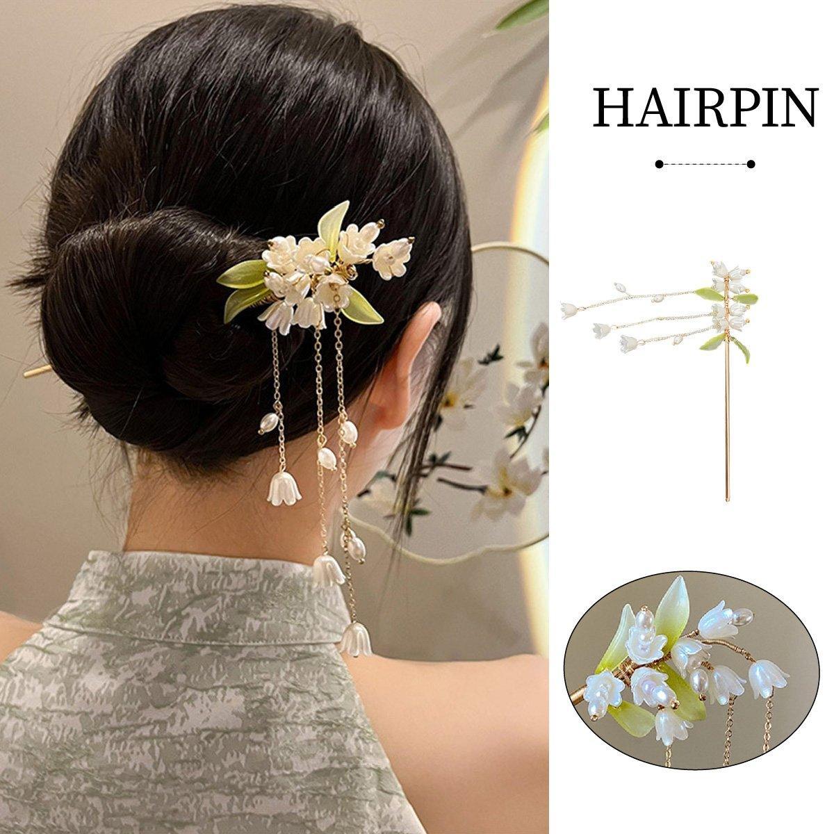 Women's Accessories: Chinese Style Lily of the Valley Fringe Hairpin Hanfu Headdress Accessories