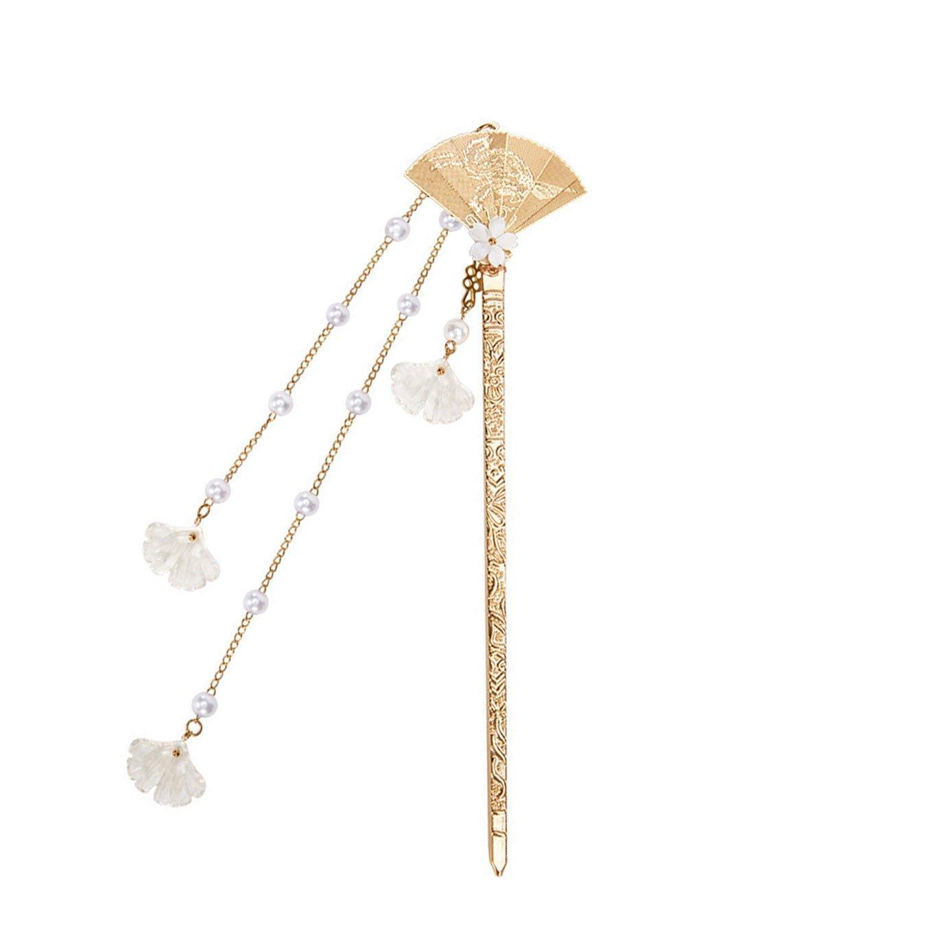 Women's Accessories: Chinese Style Hanfu Hairpin Folding Fan Fringe Headdress Accessories