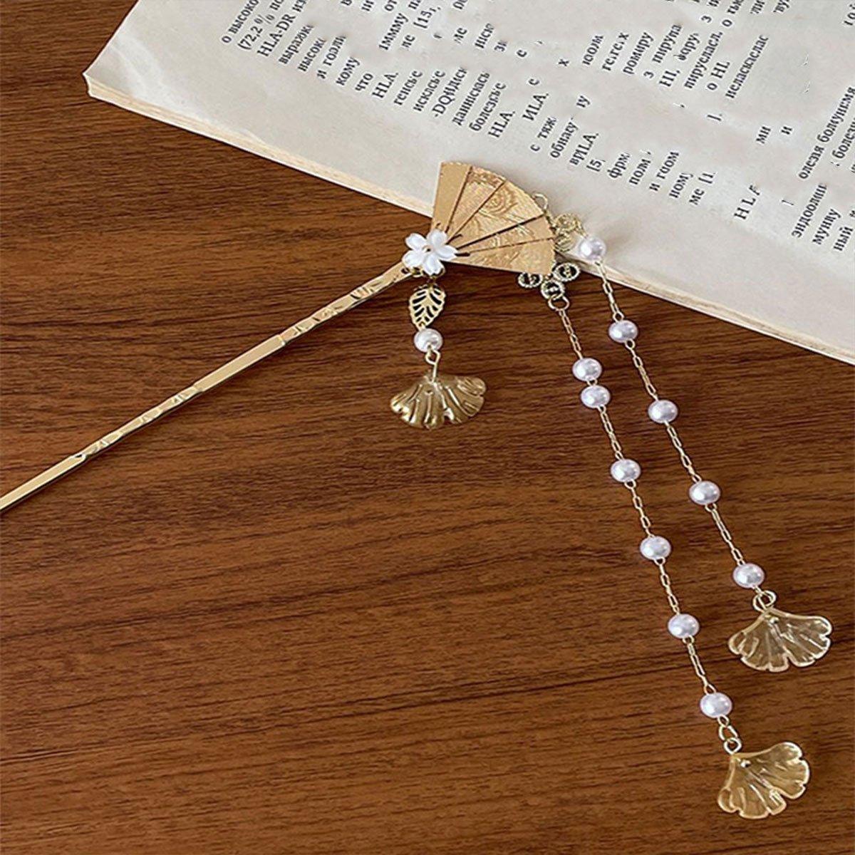 Women's Accessories: Chinese Style Hanfu Hairpin Folding Fan Fringe Headdress Accessories