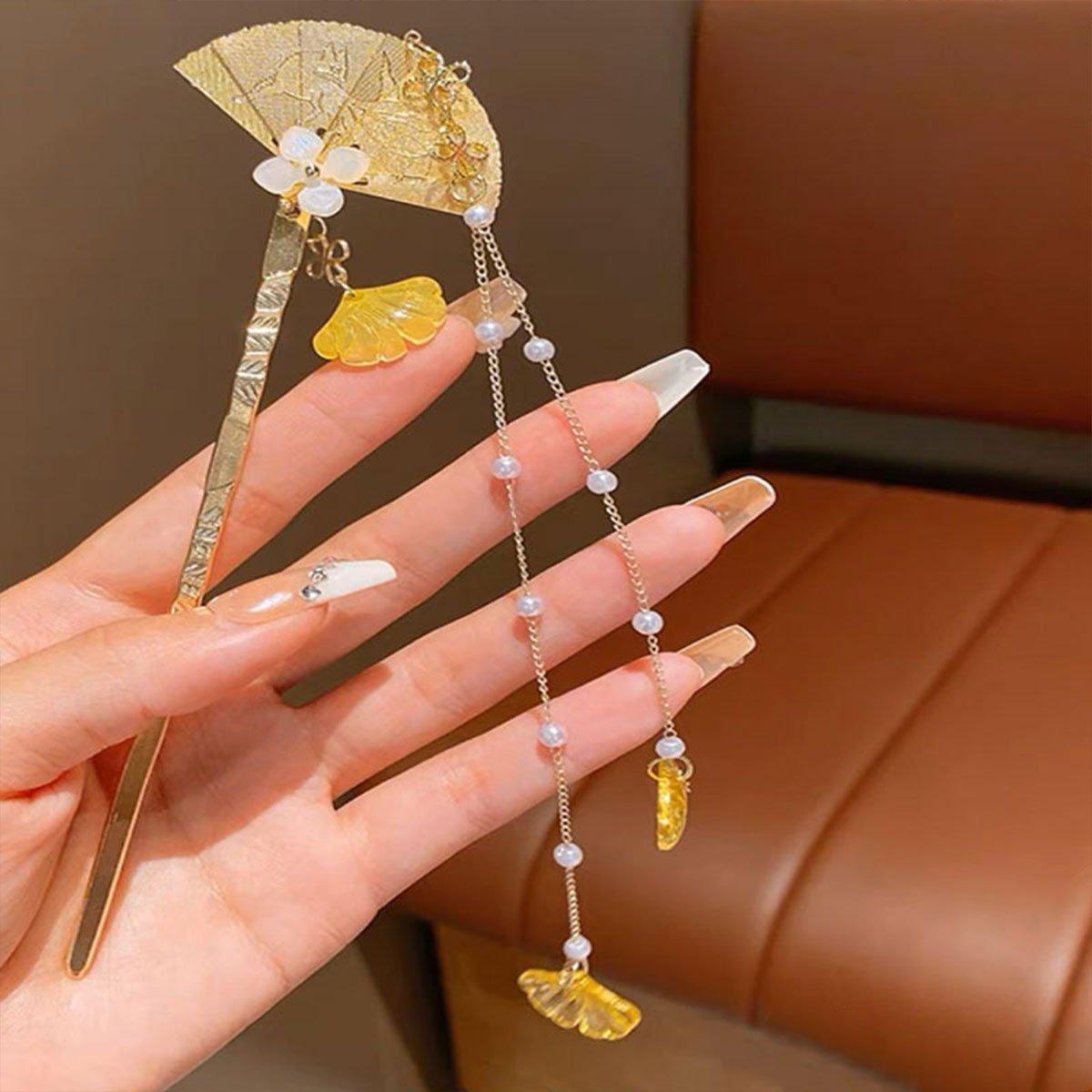 Women's Accessories: Chinese Style Hanfu Hairpin Folding Fan Fringe Headdress Accessories