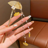 Women's Accessories: Chinese Style Hanfu Hairpin Folding Fan Fringe Headdress Accessories