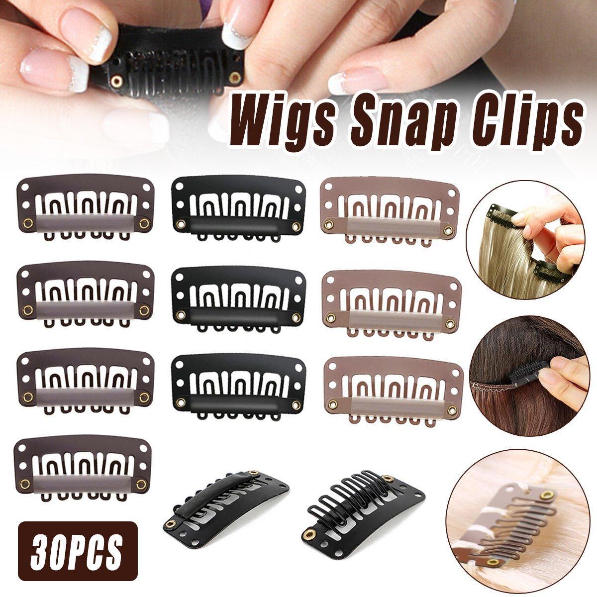 Hair Styling Tools: 30pcs New Wig Snap Clips for Hair Extension Weft 32mm All Colors Hair Styling - Brown