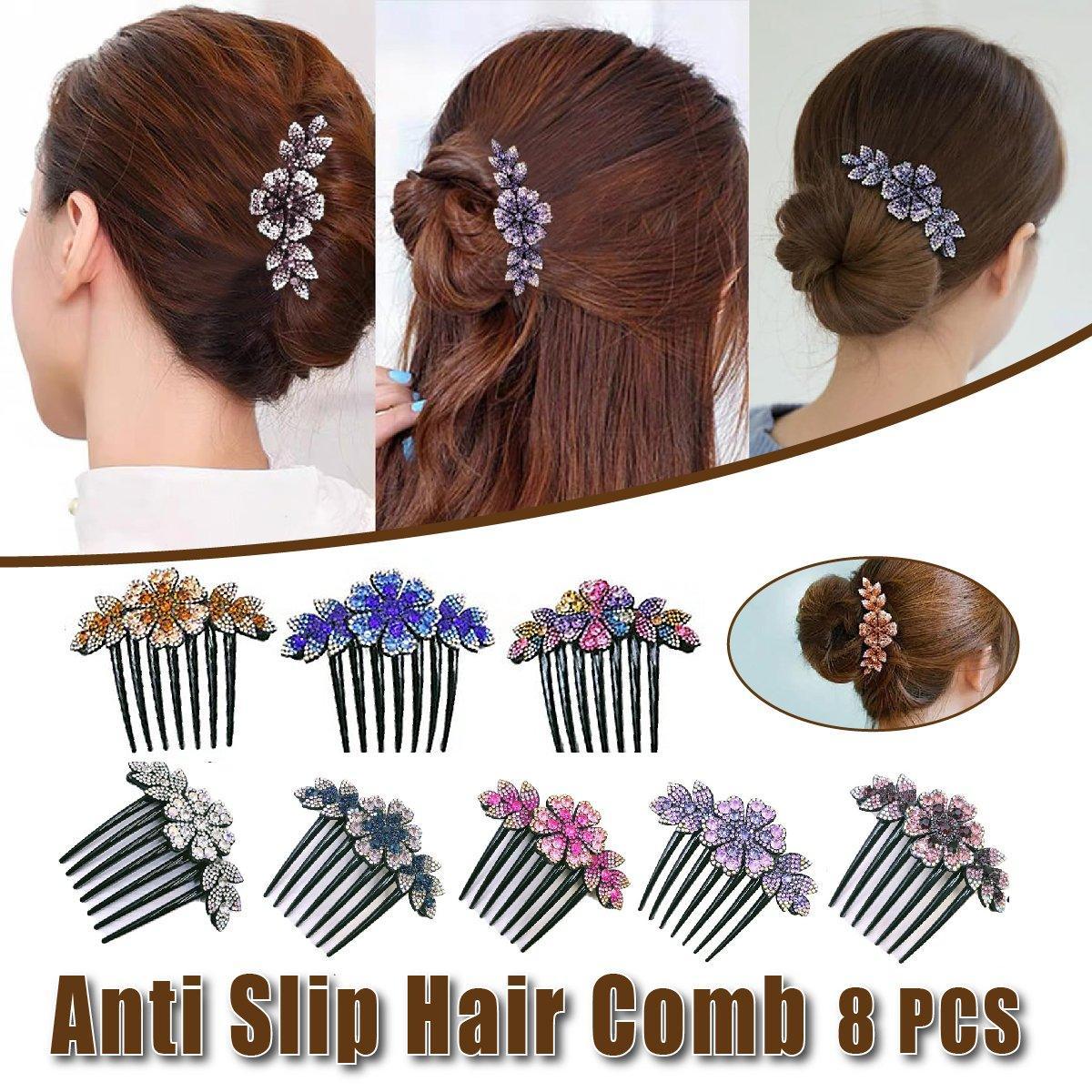 Hair Styling Tools: 8Pack Rhinestone Hair Comb Non-Slip Simple All-Match Hair Accessories Fork Comb