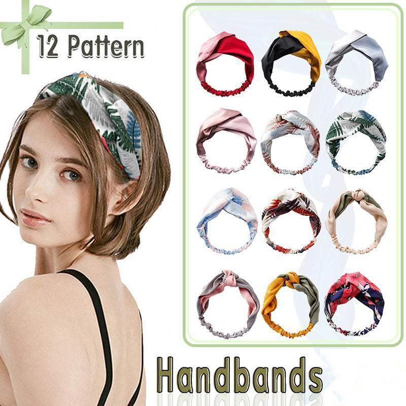 Women's Accessories: Women Chiffon Floral Print Headband Fashion Bohemian Elastic Cross Hair Bands - C-Red