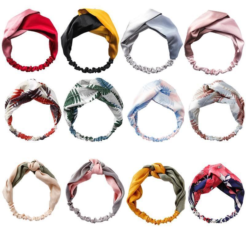 Women's Accessories: Women Chiffon Floral Print Headband Fashion Bohemian Elastic Cross Hair Bands - D-Brown