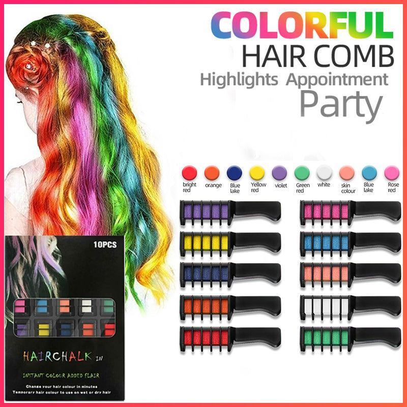 Hair Colouring: 10 Colours Hair Chalk Comb Kit Temporary Hair Dye for Parties and Creative Play