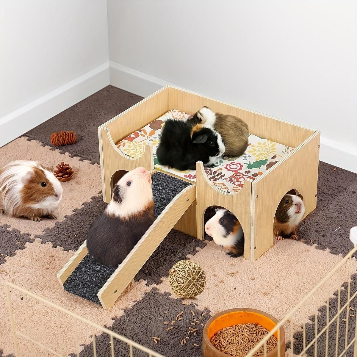 Natural-Finish Small Pet House with Ramp - 1 Piece