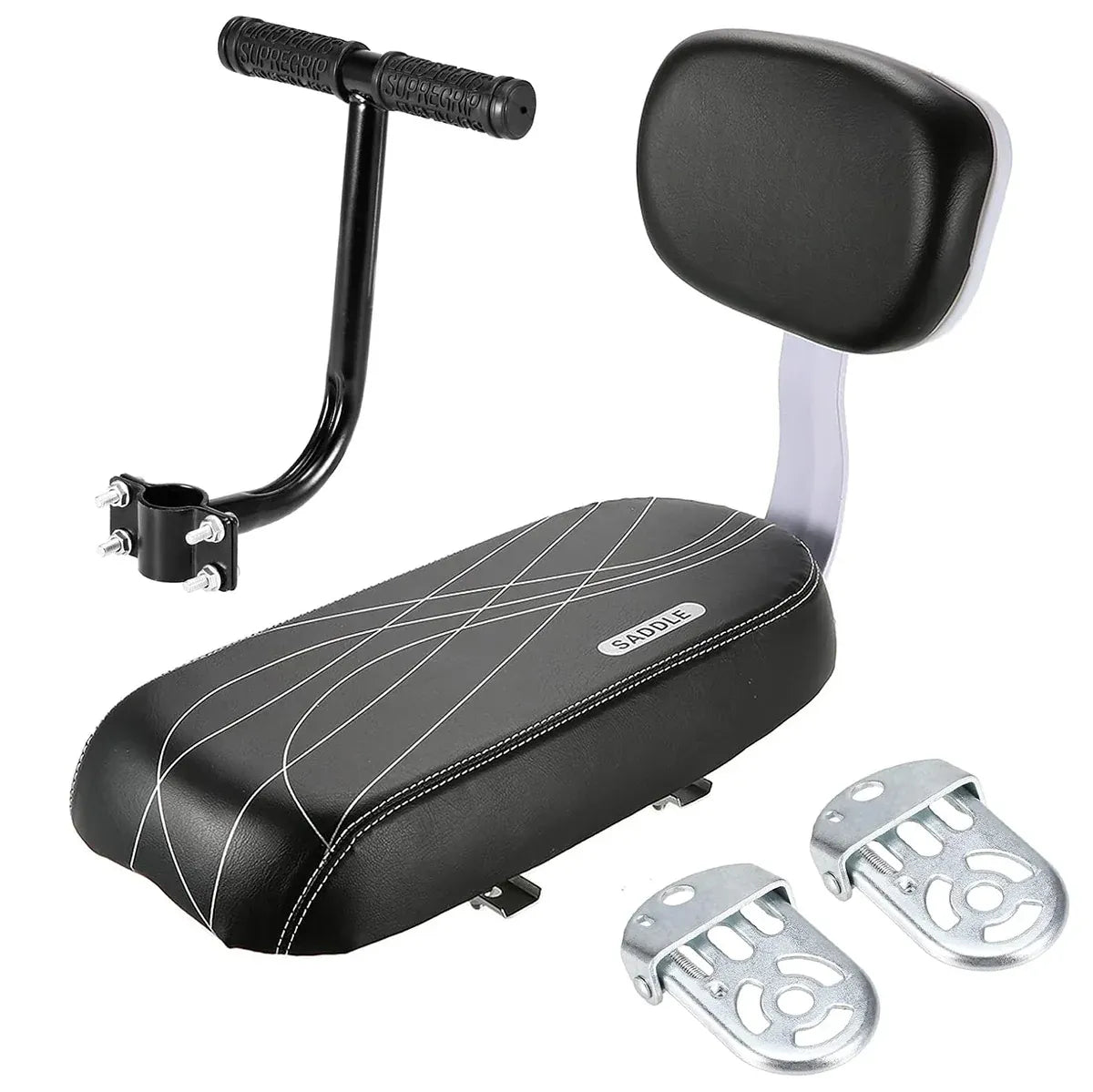 Bike Rear Seat Kit Set Carrier Cushion Backrest Footrest Safe for Bicycle Use