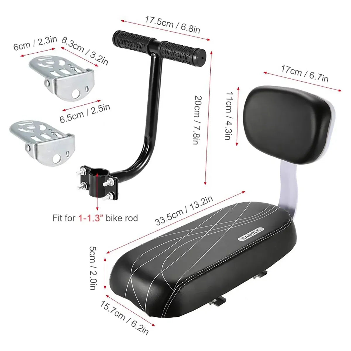 Bike Rear Seat Kit Set Carrier Cushion Backrest Footrest Safe for Bicycle Use