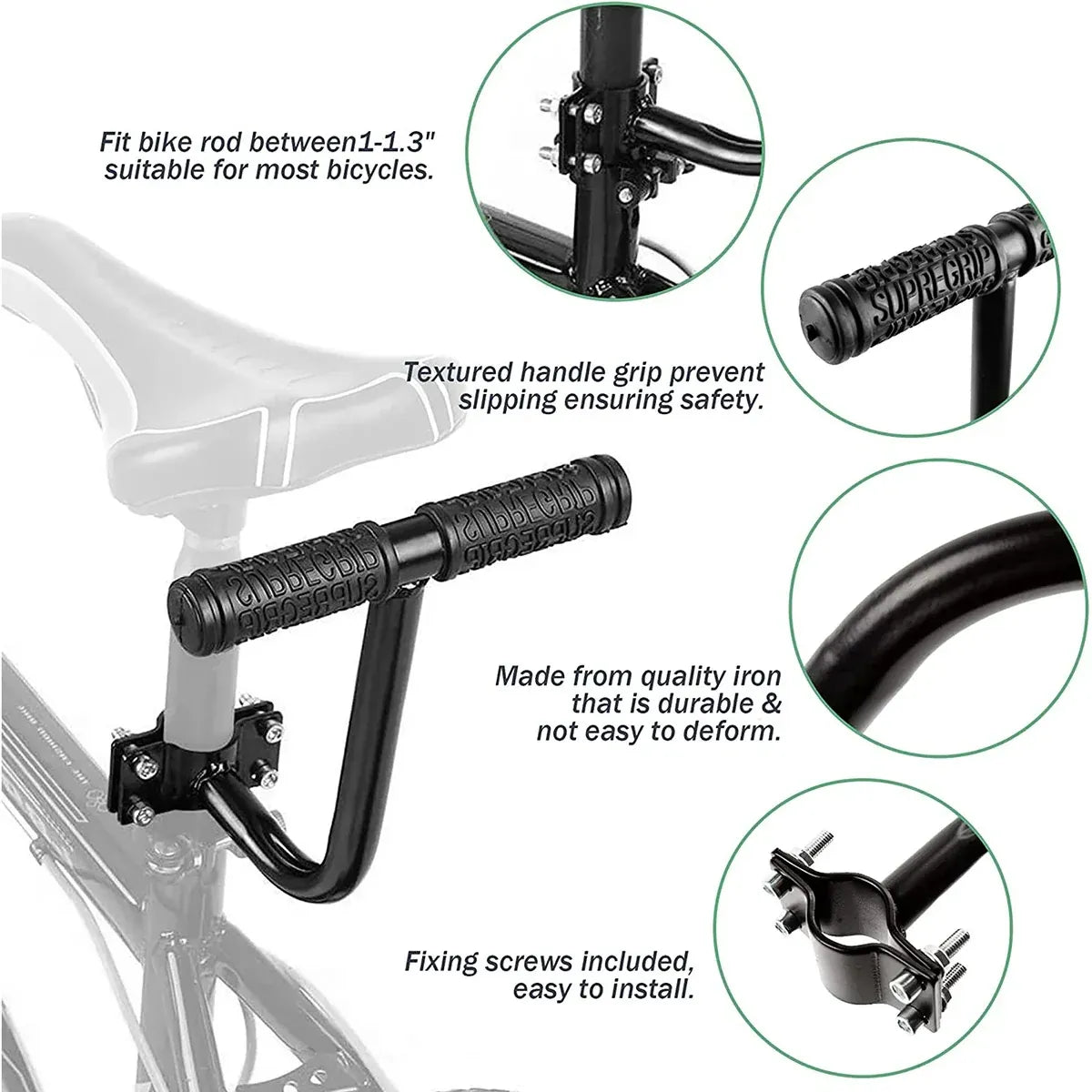 Bike Rear Seat Kit Set Carrier Cushion Backrest Footrest Safe for Bicycle Use
