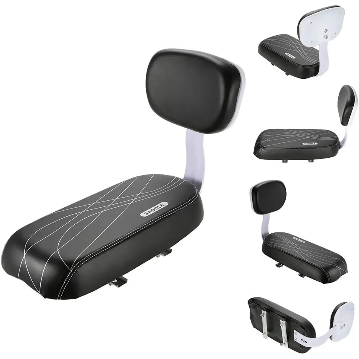 Bike Rear Seat Kit Set Carrier Cushion Backrest Footrest Safe for Bicycle Use