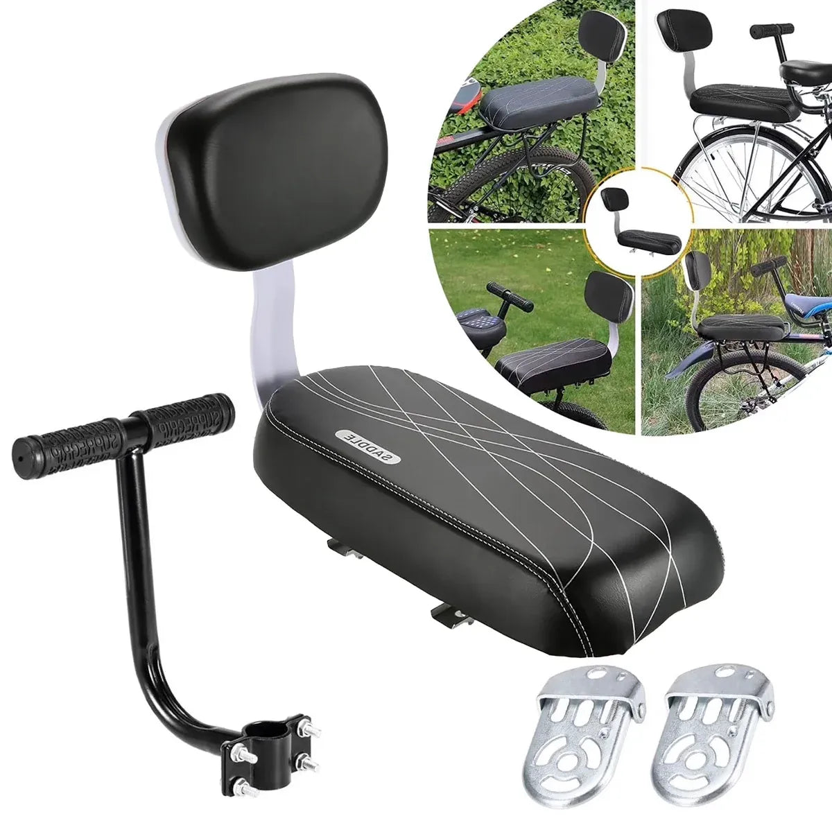 Bike Rear Seat Kit Set Carrier Cushion Backrest Footrest Safe for Bicycle Use