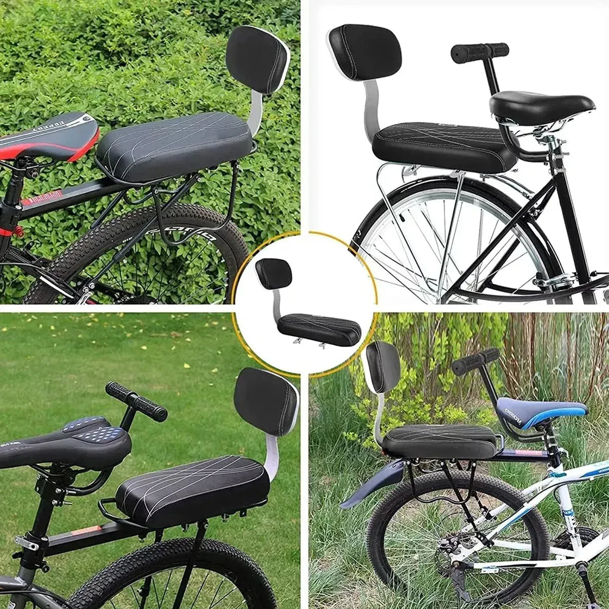 Bike Rear Seat Kit Set Carrier Cushion Backrest Footrest Safe for Bicycle Use