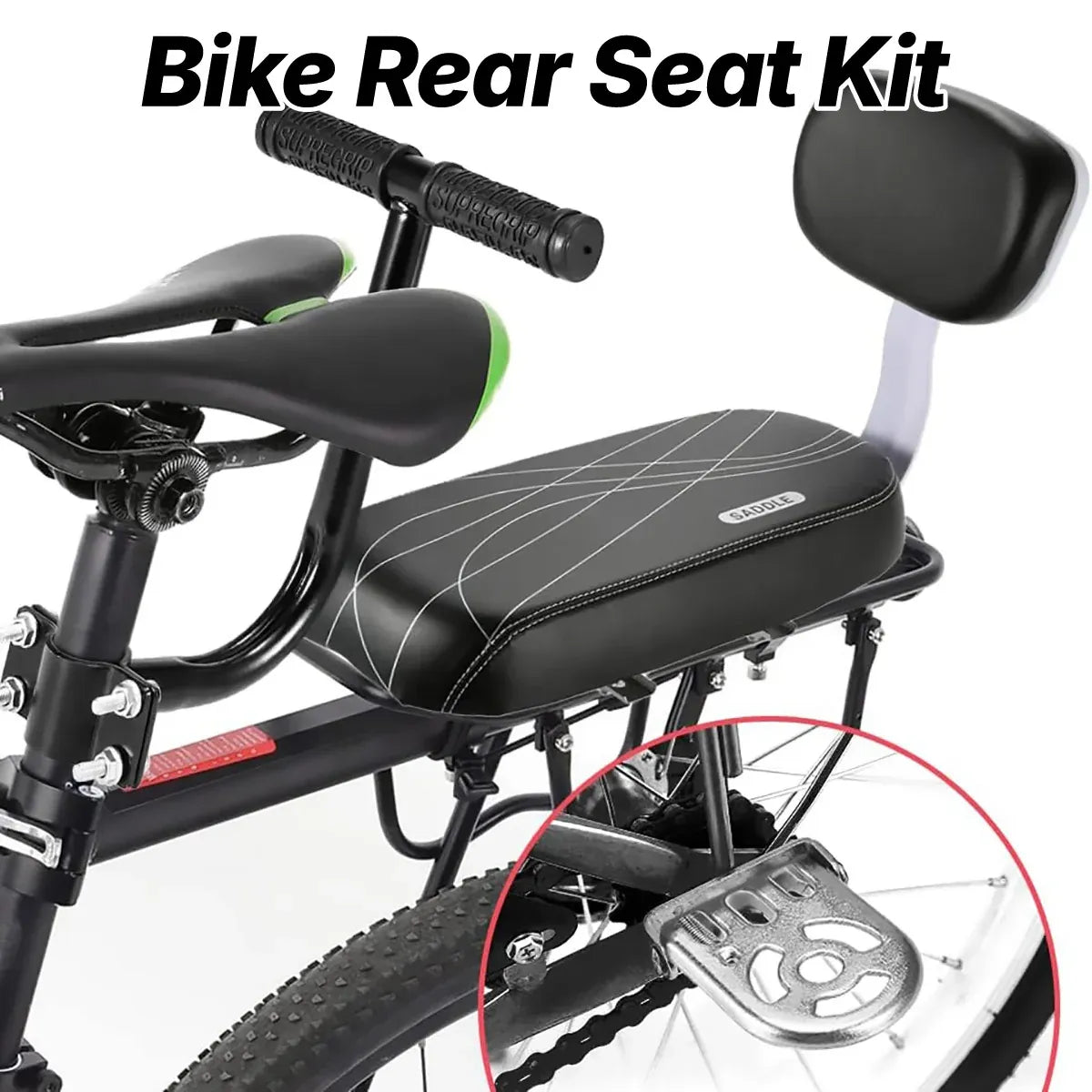 Bike Rear Seat Kit Set Carrier Cushion Backrest Footrest Safe for Bicycle Use
