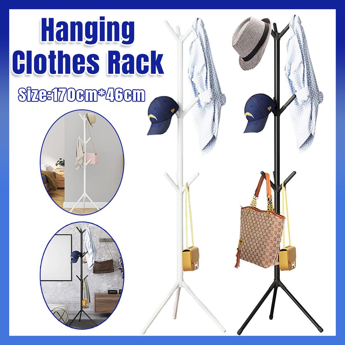 Clothing & Wardrobe Storage: 6Hooks Coat Stand Rack Clothes Hanger Hat Tree Jacket Umbrella Storage Organizer - Black