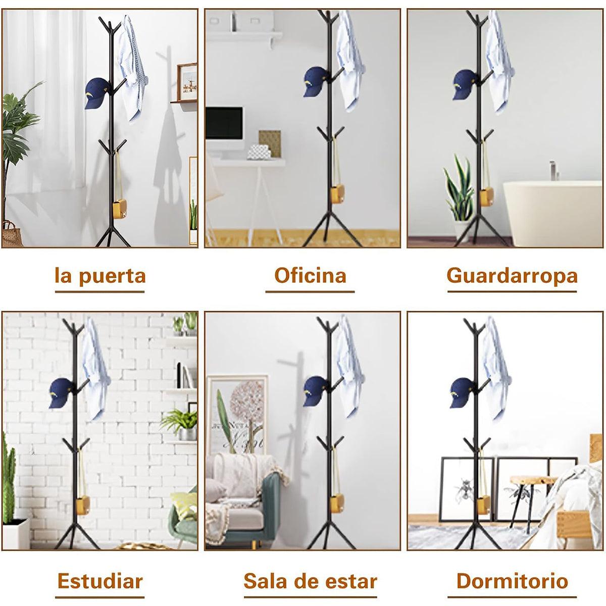 Clothing & Wardrobe Storage: 6Hooks Coat Stand Rack Clothes Hanger Hat Tree Jacket Umbrella Storage Organizer - Black