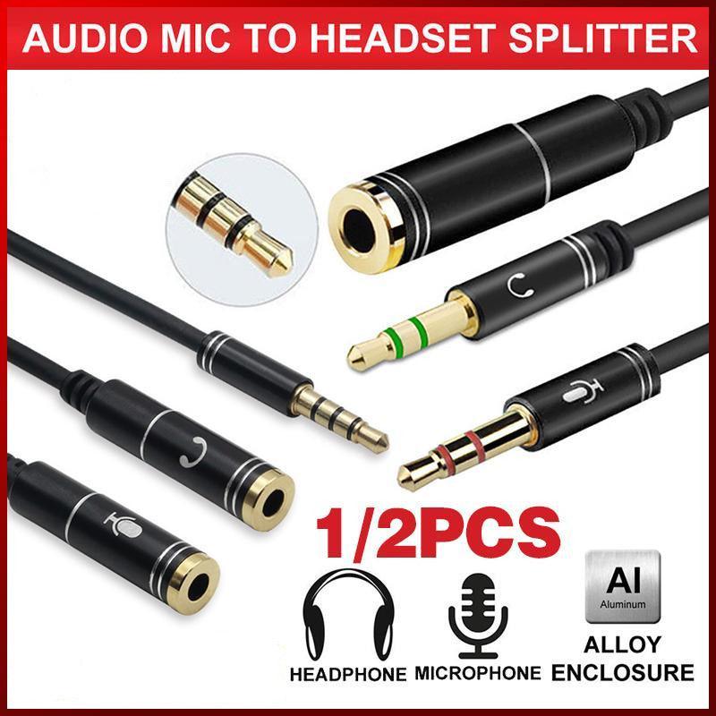 Audio Accessories: 3.5mm AUX Cable Mic Audio Splitter Extension Headphone Adapter Male to Female - 2 Male to 1 Female Jack