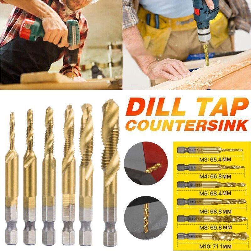 Screwdrivers: 6X Hss Hex Shank Tap Drill Bits Metric Thread Screw Compound Tapping Set Tool