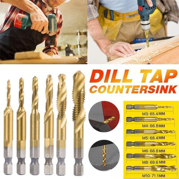 6X Hss Hex Shank Tap Drill Bits Metric Thread Screw Compound Tapping Set Tool