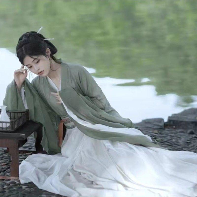 Boy's Shirts & T-shirts: Traditional Chinese Hanfu Dress Green Wei Jin Style Vintage Cosplay Costume - M