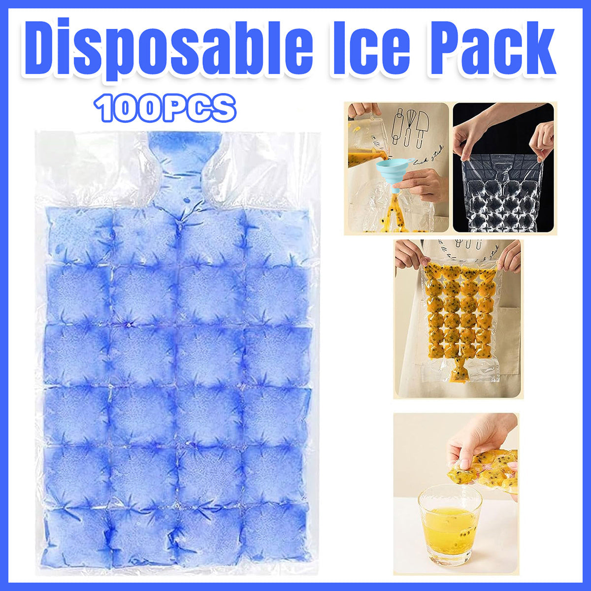 Food Storage: Disposable Ice Pack Bag 100PCS Water Injection Ice Cube Mold Tear Ice Grid