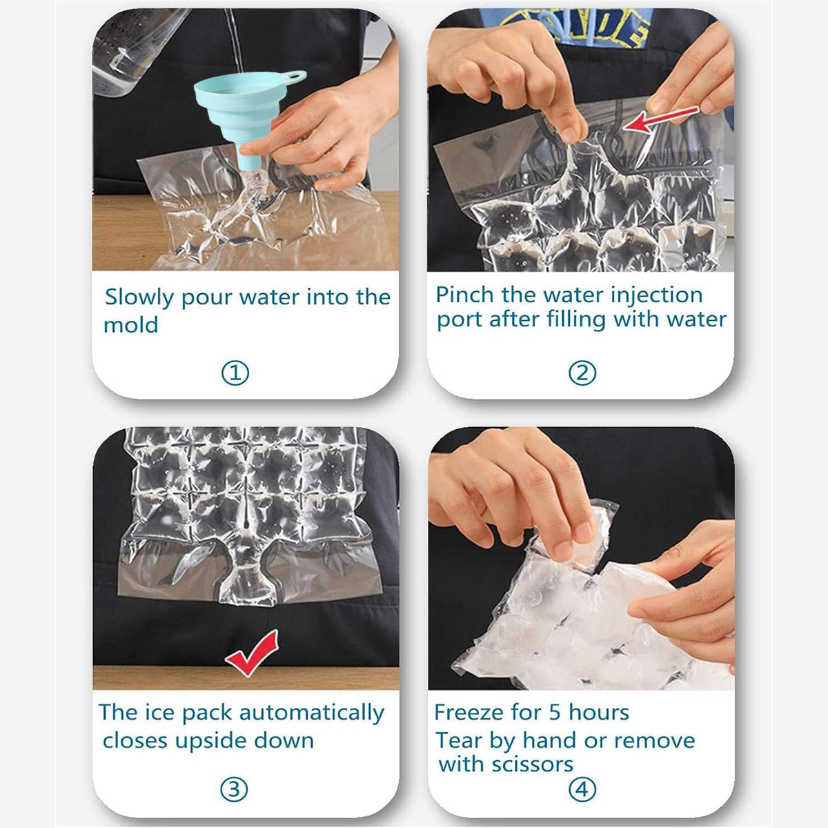 Food Storage: Disposable Ice Pack Bag 100PCS Water Injection Ice Cube Mold Tear Ice Grid