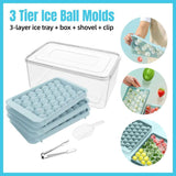 3 Layer Ice Cube Tray Mold Home Ice Compartment Press for Freezer Storage