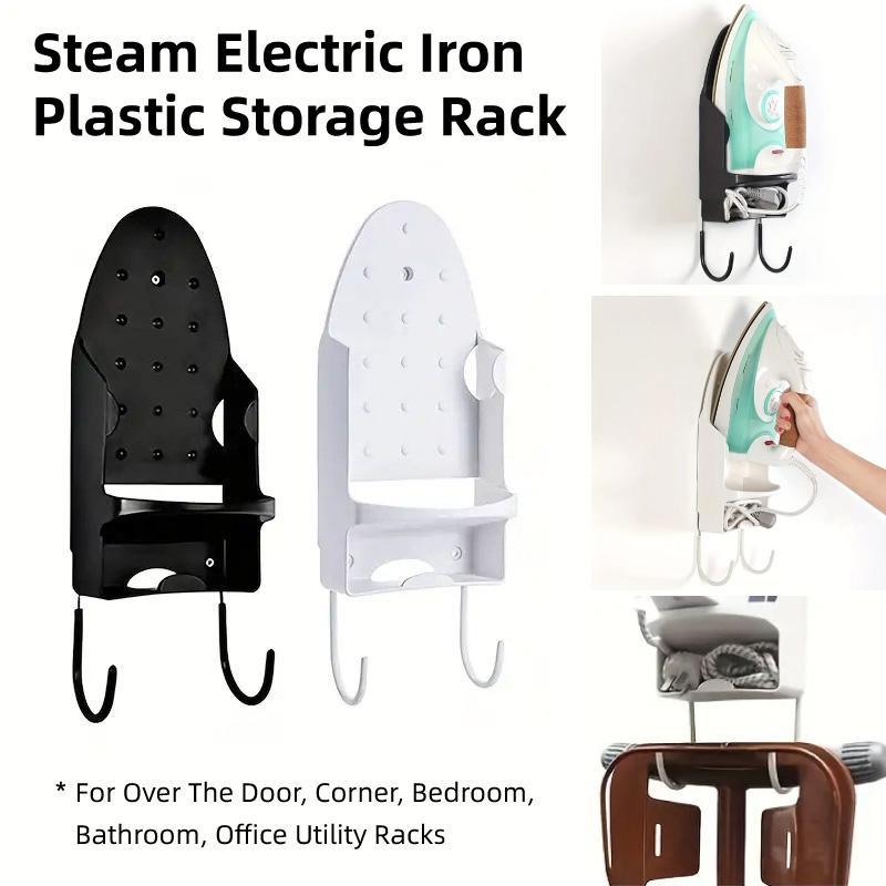 Irons & Ironing Systems: Iron Stand Double Hook Storage Rack Hanging Iron Holder for Home Organisation - White